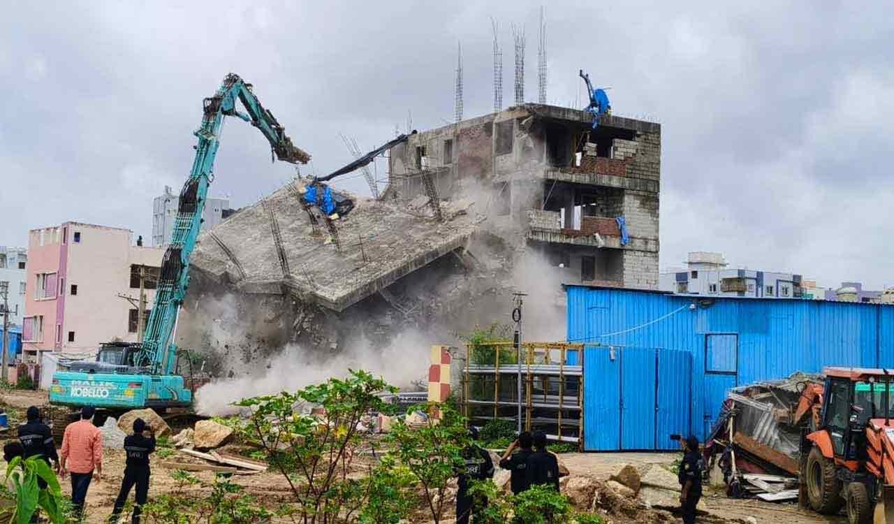 HYDRAA Demolishes Illegal Wall in Pocharam